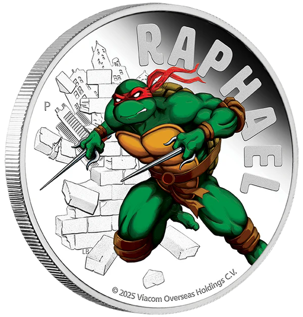 Teenage Mutant Ninja Turtles Raphael 2025 1oz Silver Proof Coloured Coin Perth Mint