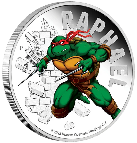 Teenage Mutant Ninja Turtles Raphael 2025 1oz Silver Proof Coloured Coin Perth Mint