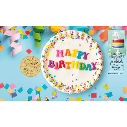 Happy Birthday 2025 Coloured Coin & Stamp Set Perth Mint