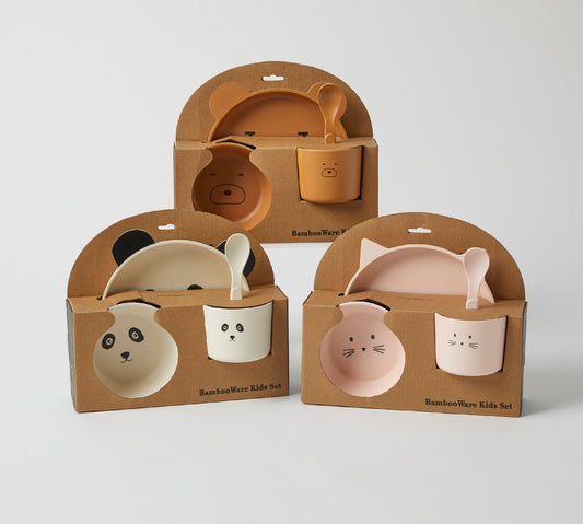 Animal Faces Kids Bamboo Dining Set